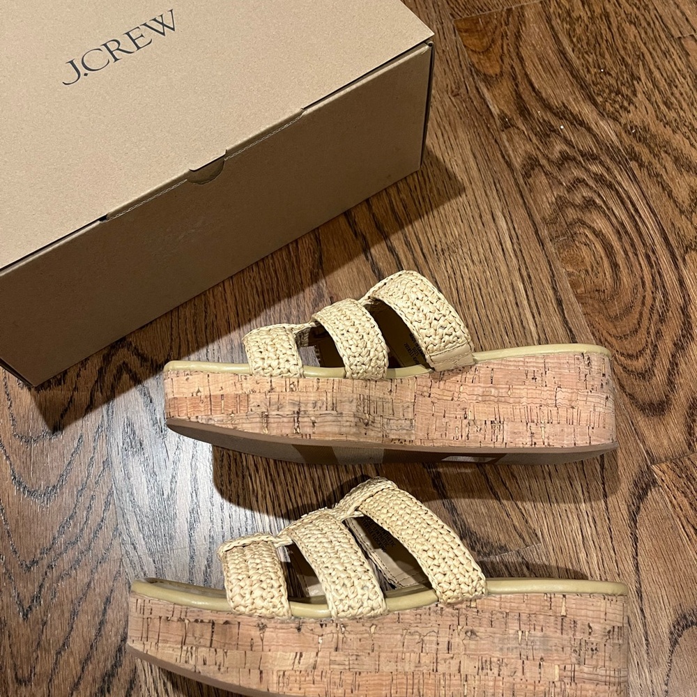 J. Crew Caged Platform Wedges Raffia Sandal Size 9 NWT - Picture 4 of 9